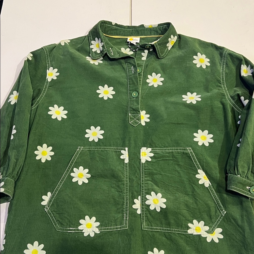 Boden Daisy Dress 9/10Y spring, floral oversized corduroy - Picture 3 of 11